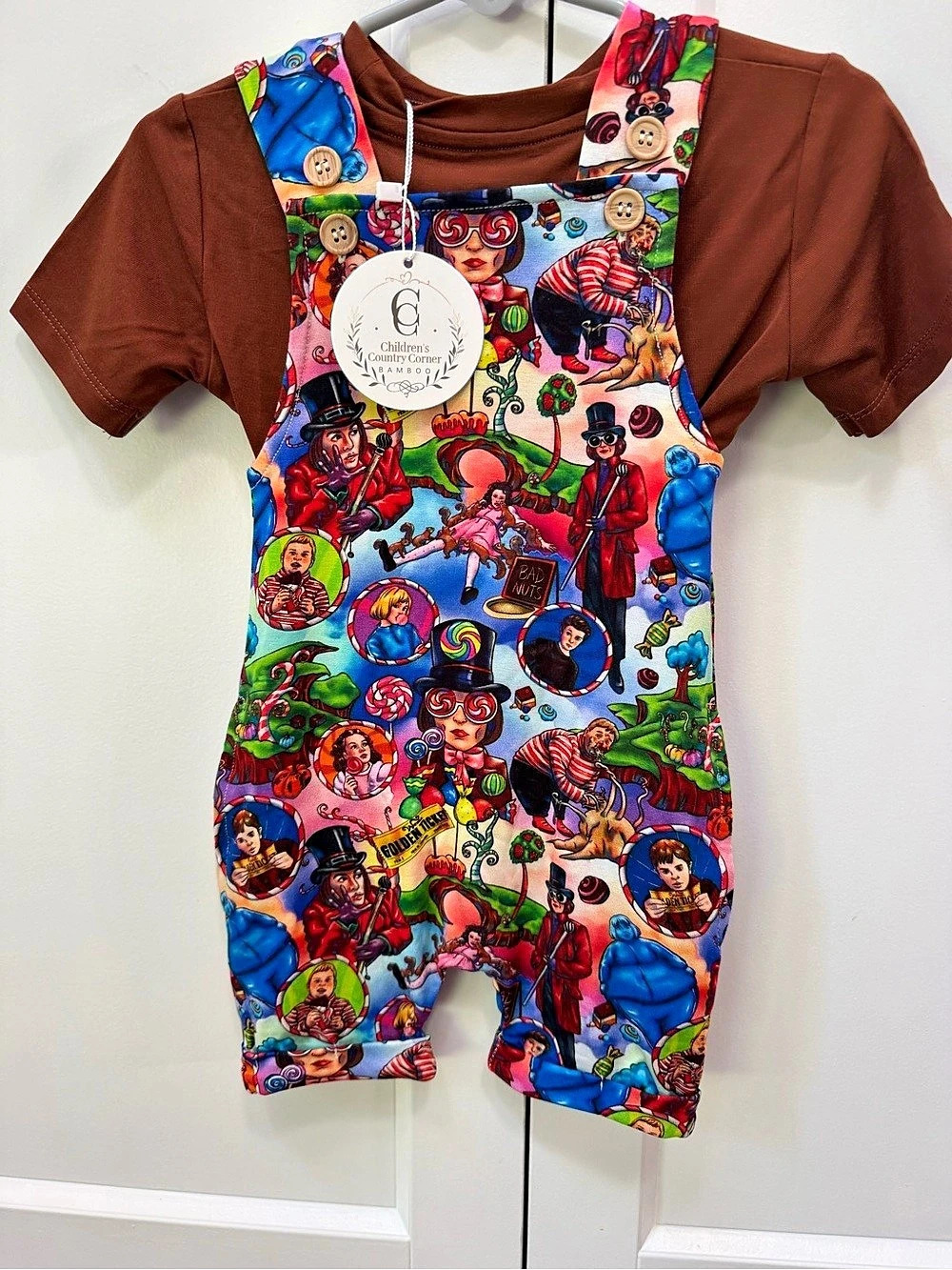 Children's Country Corner Colorful Printed Romper Willy Wonka, new with tags